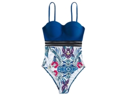 Traje de baño azul estampado para mujer, talla M, con efecto moldeador.