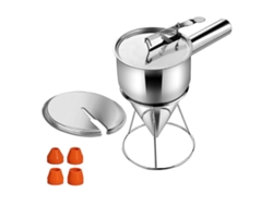 Dispensador de masa para tortitas de acero inoxidable, 1200 ml, con control preciso para gofres y pasteles.