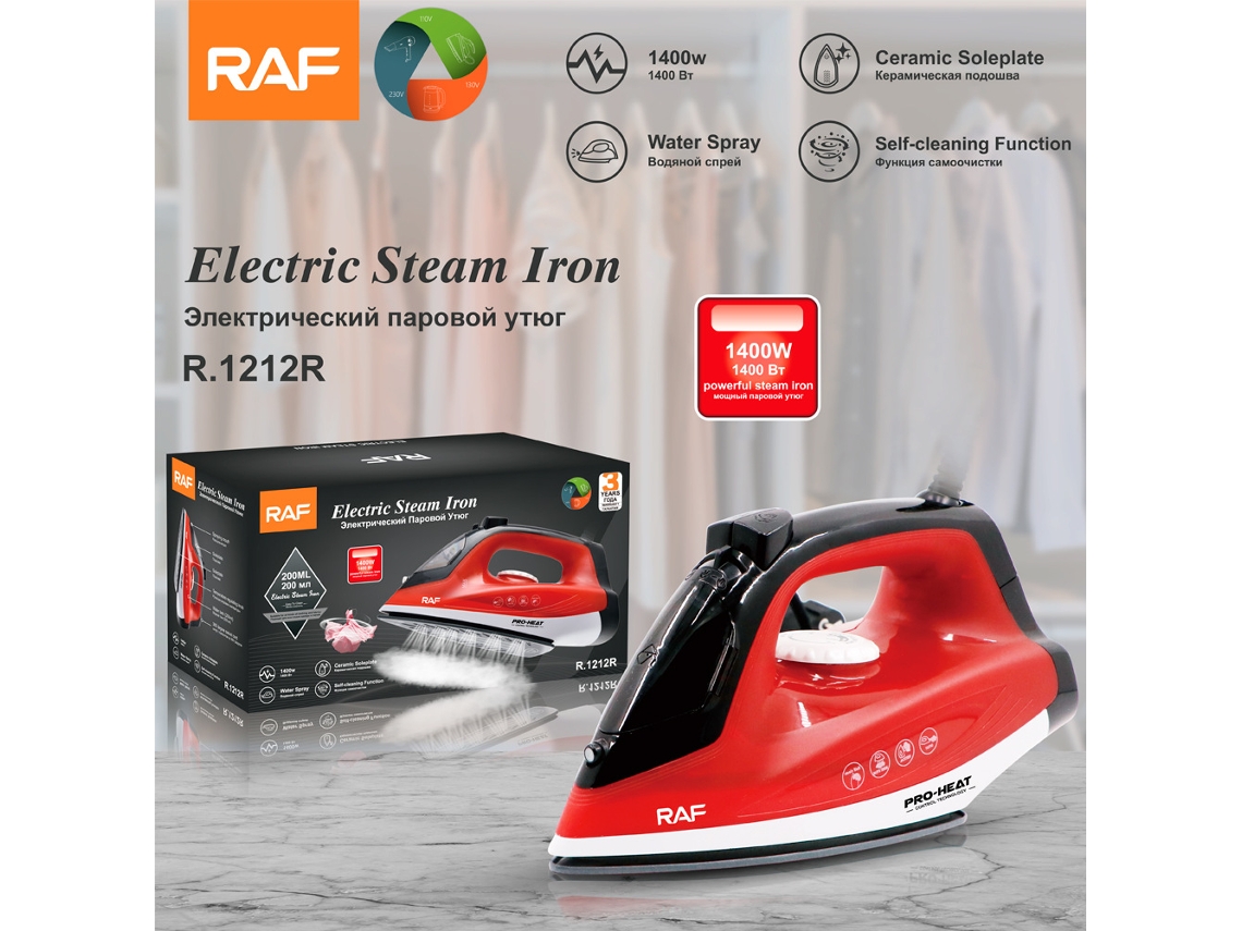 Plancha de vapor portátil Mdug Home, estándar europeo, 1400 W, con suela de cerámica (roja)
