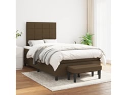 Cama Box Spring Con Colchón Tela Marrón Oscuro 120x200 Cm