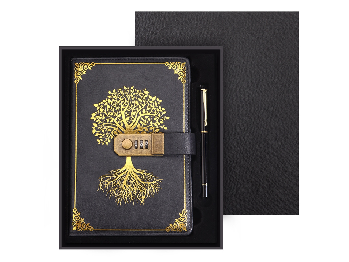 Cuaderno diario A5 Árbol de la Vida con bolígrafo y caja de regalo Eifson
