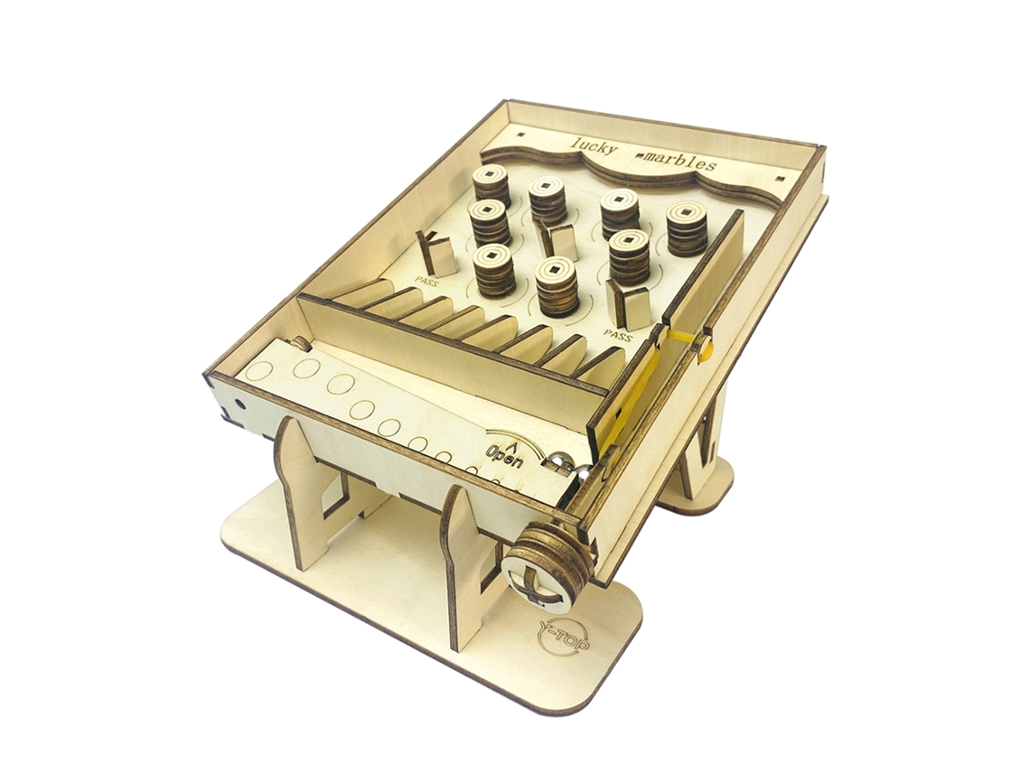 Maqueta de madera 3D con movimiento mecánico, diseño de juego de canicas, 50 piezas (175 x 175 x 175 cm)