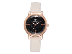 Elegante Reloj De Pulsera Para Mujer, Estilo Cielo Estrellado, Esfera Redonda, Piel Sintética, Movimiento De Cuarzo Blanco.