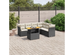 Conjunto de sofá de jardín de 7 piezas con cojines de mimbre negro de DKD Home Decor