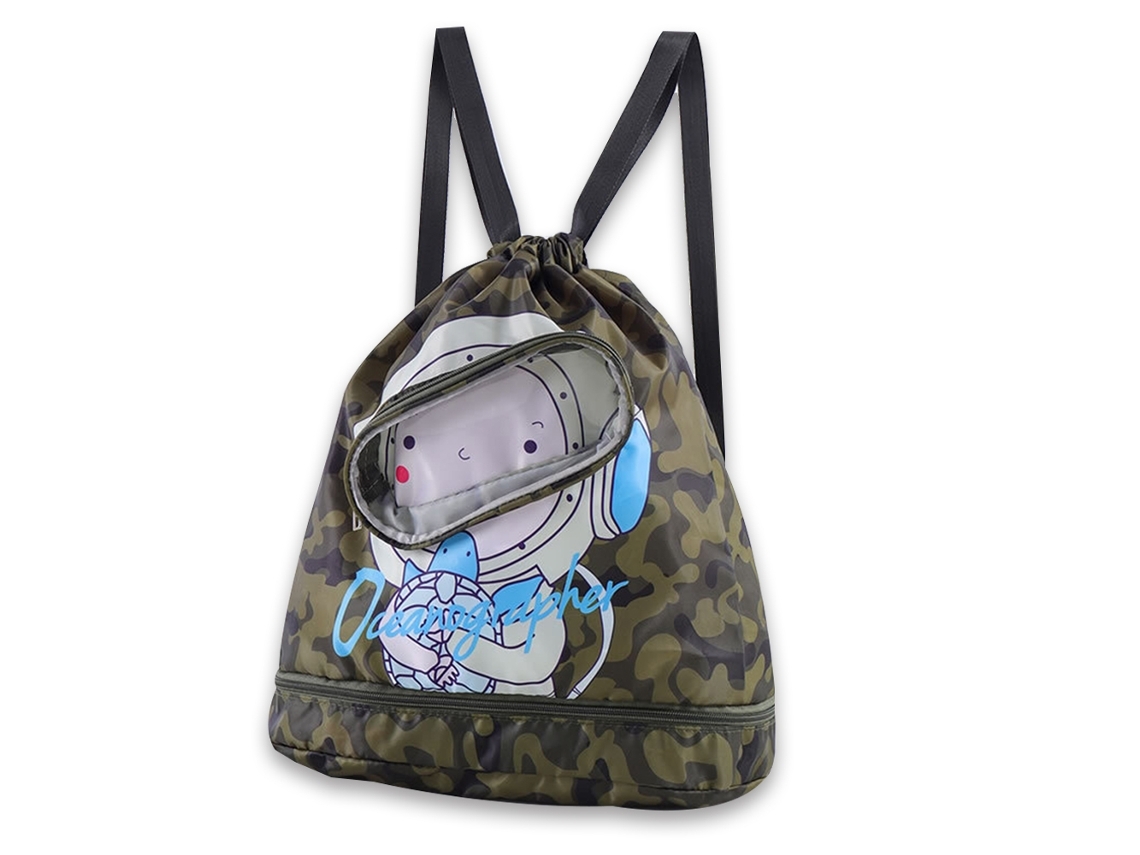 Mochila con cordón ajustable, mochila de playa impermeable, compartimento para zapatos, mochila de natación para niños, verde*