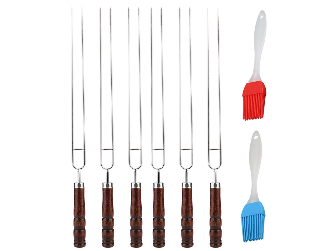 Brochetas para barbacoa de acero inoxidable de 6 piezas con 2 cepillos de silicona