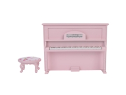 Accesorio Para Casa De Muñecas: Mini Piano Vertical Con Banqueta De Madera, Escala 1:12, Color Rosa.
