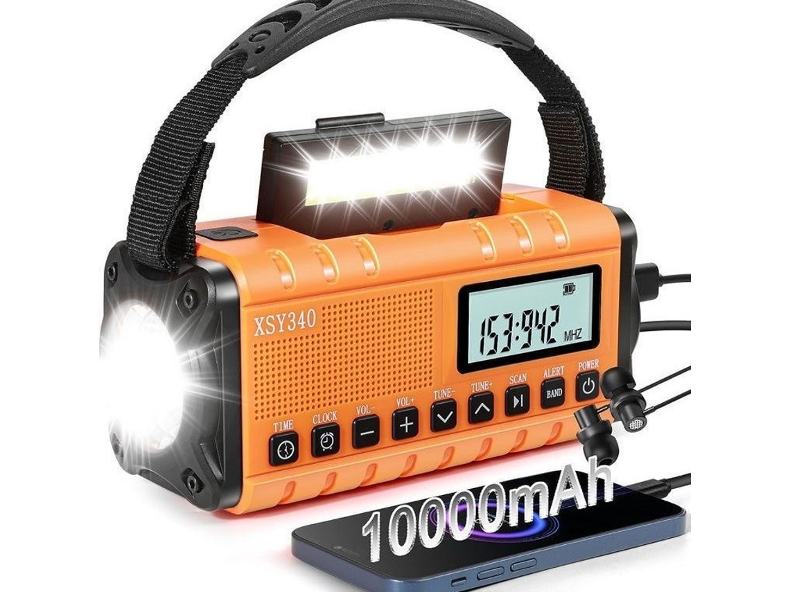 Radio portátil de emergencia Mdug, SOS, con luz de lectura y batería recargable de 10000 mAh, resistente al agua (amarilla)