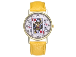 Reloj De Pulsera De Cuarzo Informal Y Moderno Con Correa De Cuero Amarilla Para Hombre Y Mujer.