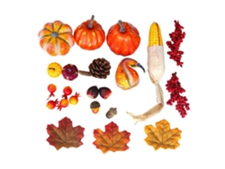 Juego De 49 Piezas De Decoración Otoñal: Calabazas, Hojas De Arce, Piñas, Cereales, Bayas Rojas.