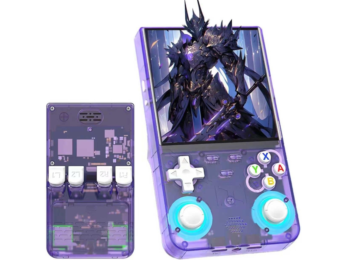 Consola portátil R36 Ultra 4 IPS Hollow | 20.000 juegos | 25 emuladores | Linux | Wifi 2.4G | Conexiones externas | Morada | 128GB | Zruxe