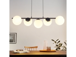 Lámpara colgante de cristal negro E27 de 5 llamas, moderna, para comedor, 150 cm, Nettlife