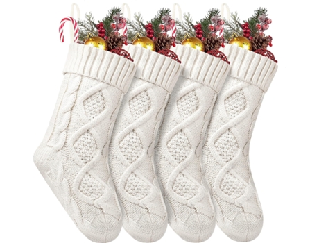 Paquete de 4 calcetines de Navidad, 14 pulgadas, calcetines de punto con cable, regalos y decoración para vacaciones familiares, decoración de fies...