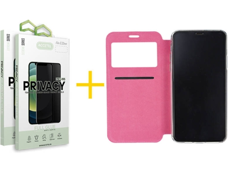 Kit Funda + 2 Protectores de Pantalla Samsung Galaxy A22 5G ACCETEL Anti Spy Gandy Flip (Rosa)