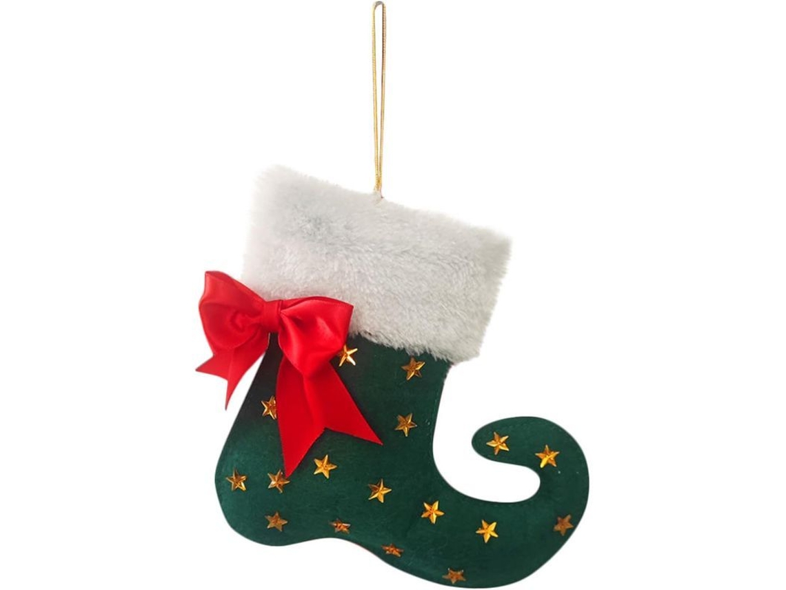 2026-calcetines Navideños Linjou De Felpa Con Puño De Pelo Falso Impreso Decoración Colgante Verde