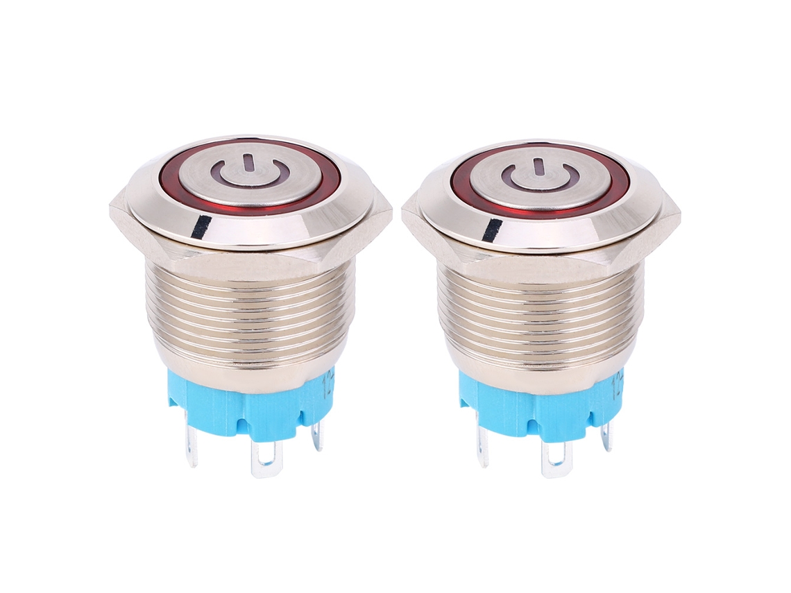 Botón De Empuje Chave 2 Piezas 12~24vdc 16mm Luz Roja Auto-reseteo 4pin 1no Redondo