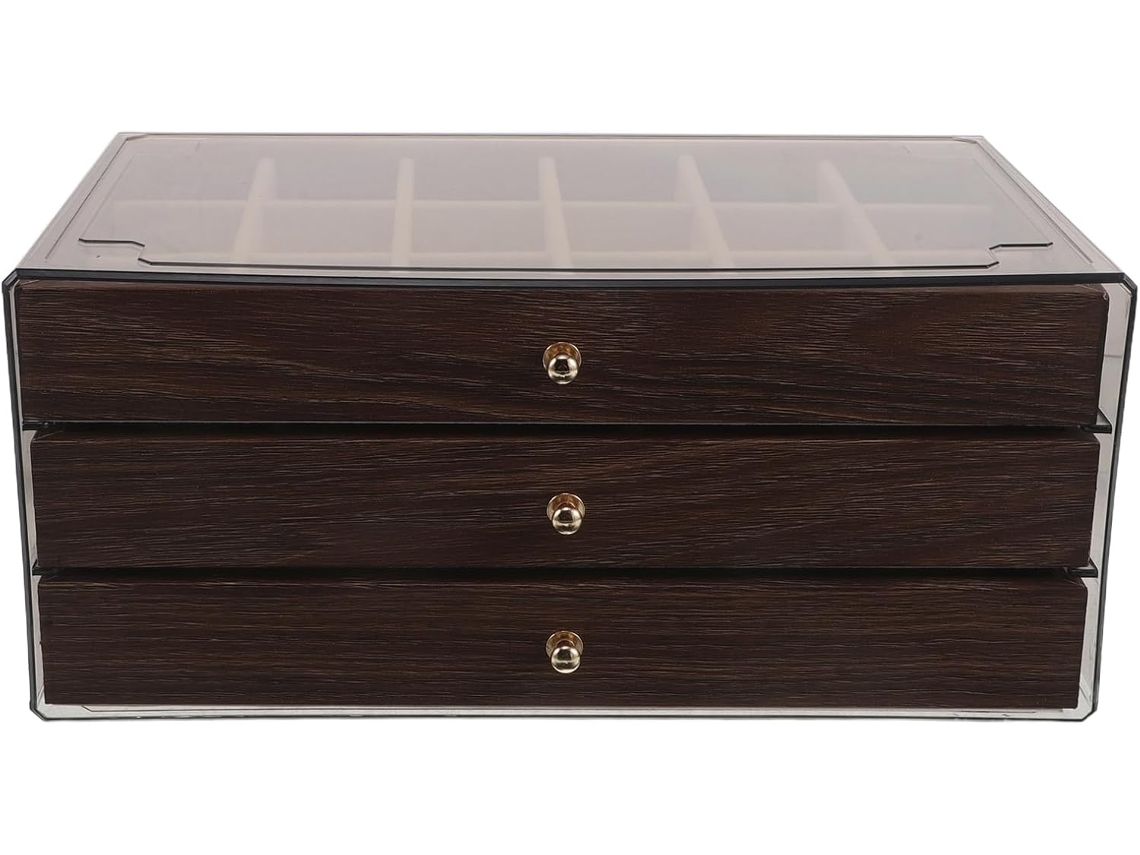 Caixa De Joias Vintage De Madeira Com 3 Níveis E Gavetas Resistentes Para Armazenamento, Ideal Para Mulheres. Design Exclusivo.