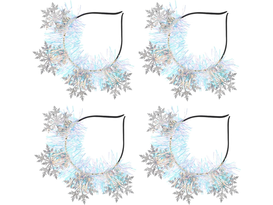 Bandeaux Flocons De Neige Pailletés Argenté 4 Pièces Serrage, Cabezas Festifs Para Réunions Familia...