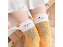 Calcetines suaves de lana coral hasta la rodilla, ideales para el invierno, para niñas y mujeres. Calcetines de rayas con estampados de animales, pelusas y dibujos animados.