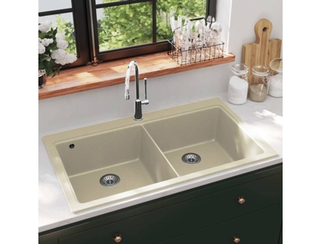 Fregadero VIDAXL de Granito con Dos Senos Beige (860 x 510 mm)