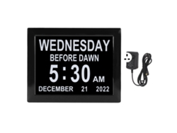 Reloj Digital De 8 Pulgadas Con Calendario Diario, Alarmas Y Atenuación Automática Para Personas Mayores, Enchufe Británico 110-240v.