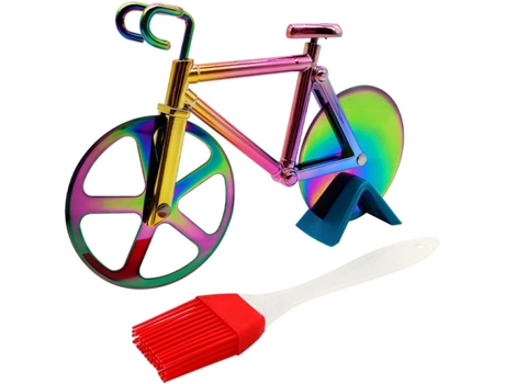 Cortadora de pizza para bicicleta de acero inoxidable con cepillo y soporte para barbacoa, ruedas de corte dobles antiadherentes Estilo 1