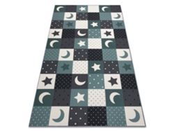 Alfombra Para Niños Stars Estrellas Turquesa / Gris (100 x 250 cm)