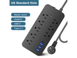 Enchufe Multifuncional Con Protección Contra Sobretensiones, 8 Tomas, 3 Puertos Usb Y 1 Puerto Tipo C, Enchufe Plano, Cable De 1,5 M, Para El Hogar Y La Oficina.