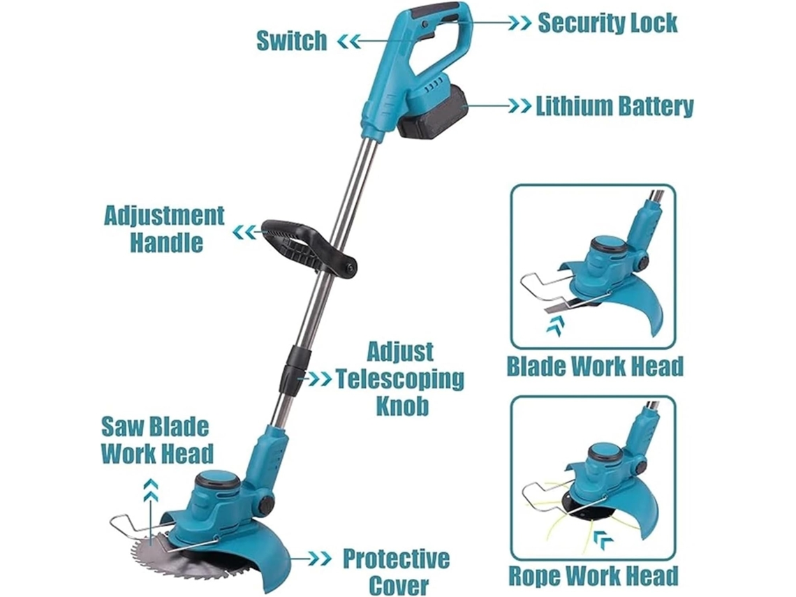 Tondeuse À Gazon Électrique Sans Fil De 8 Pouces, Moteur Balais, Coupe-herbe, Longueur Reglable