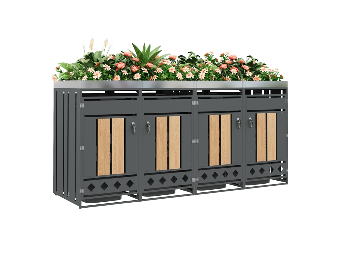 Cubo De Basura Con Ventilación Diamond, 4 Puertas, Madera Para Plantar