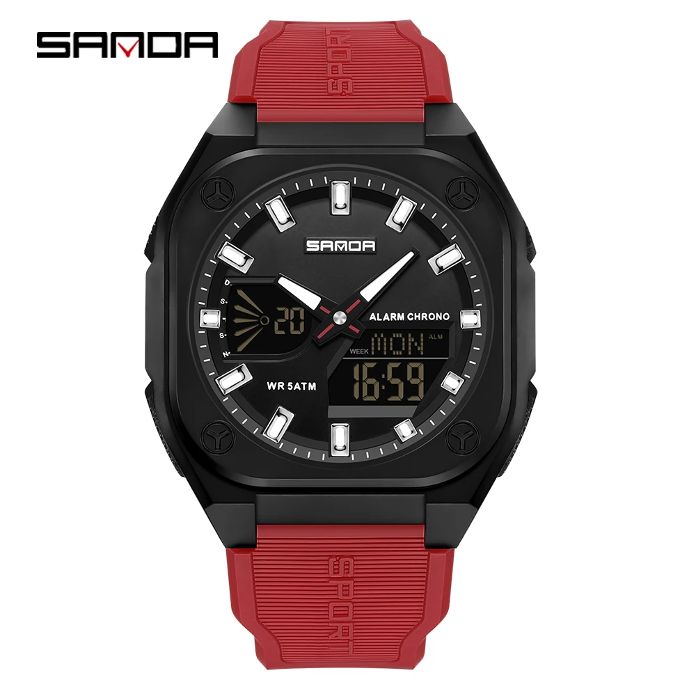Reloj Digital Impermeable (negro Y Rojo) Con Alarma Para Hombre, Reloj Deportivo Electrónico Multifuncional.