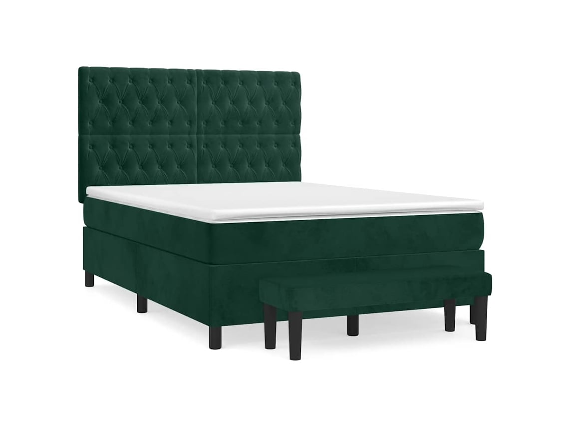 Maison Exclusive - Cama Box Spring Con Colchón Terciopelo Verde Oscuro 140x200 Cm