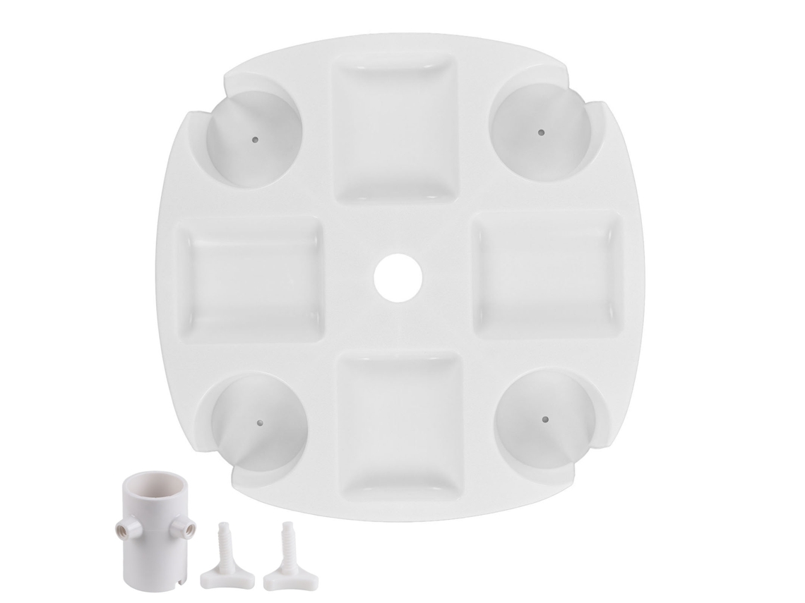 Bandeja redonda blanca para mesa de playa con 4 portavasos