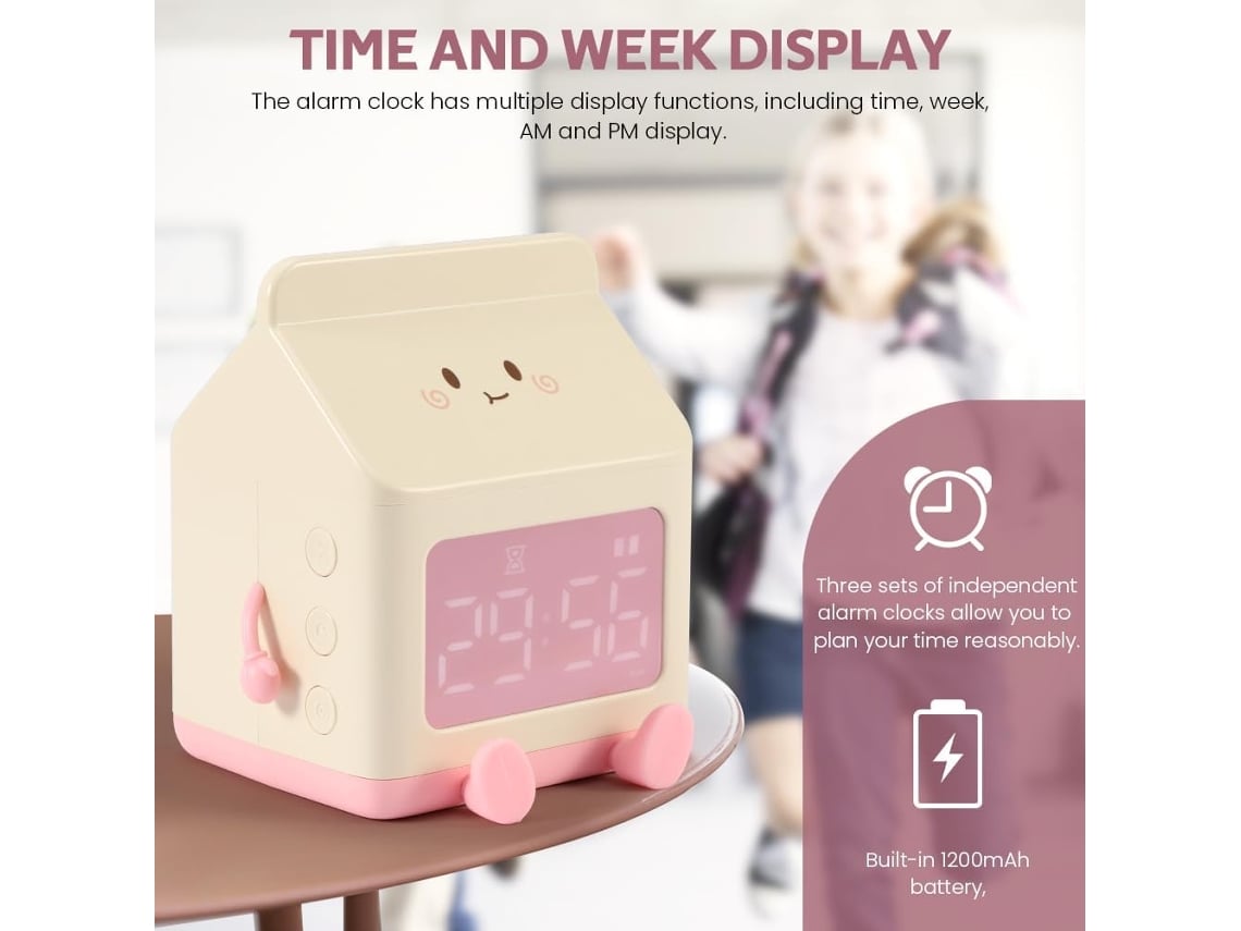 Reloj Despertador para Niños, Reloj en Forma de Caja de Leche con