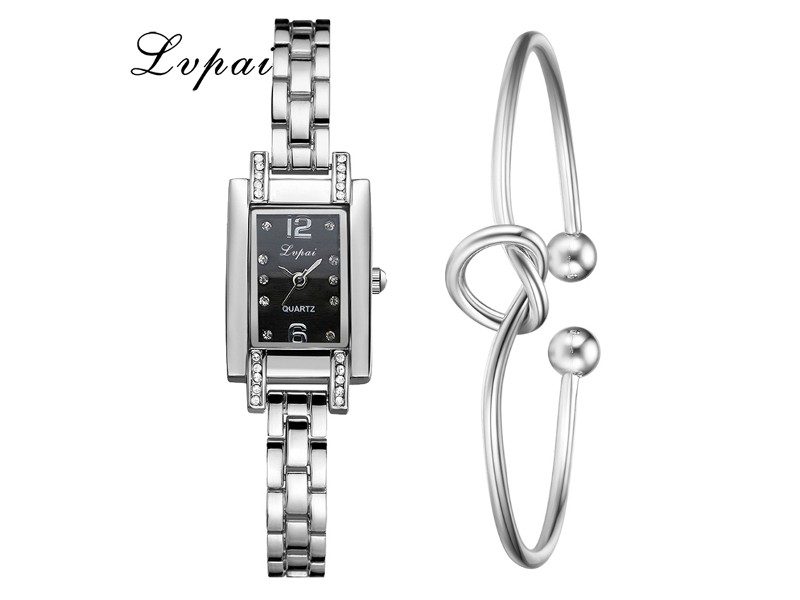 Reloj De Pulsera De Cuarzo Elegante E Informal Para Mujer Con Correa Plateada Y Negra.