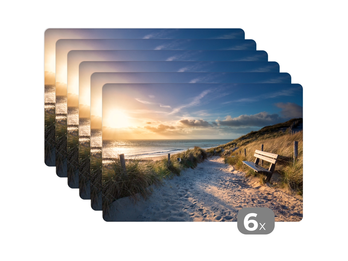 Manteles Individuales Juego De 6puesta De Sol - Playa - Duna - Hierba - Banco 45x30 Cm