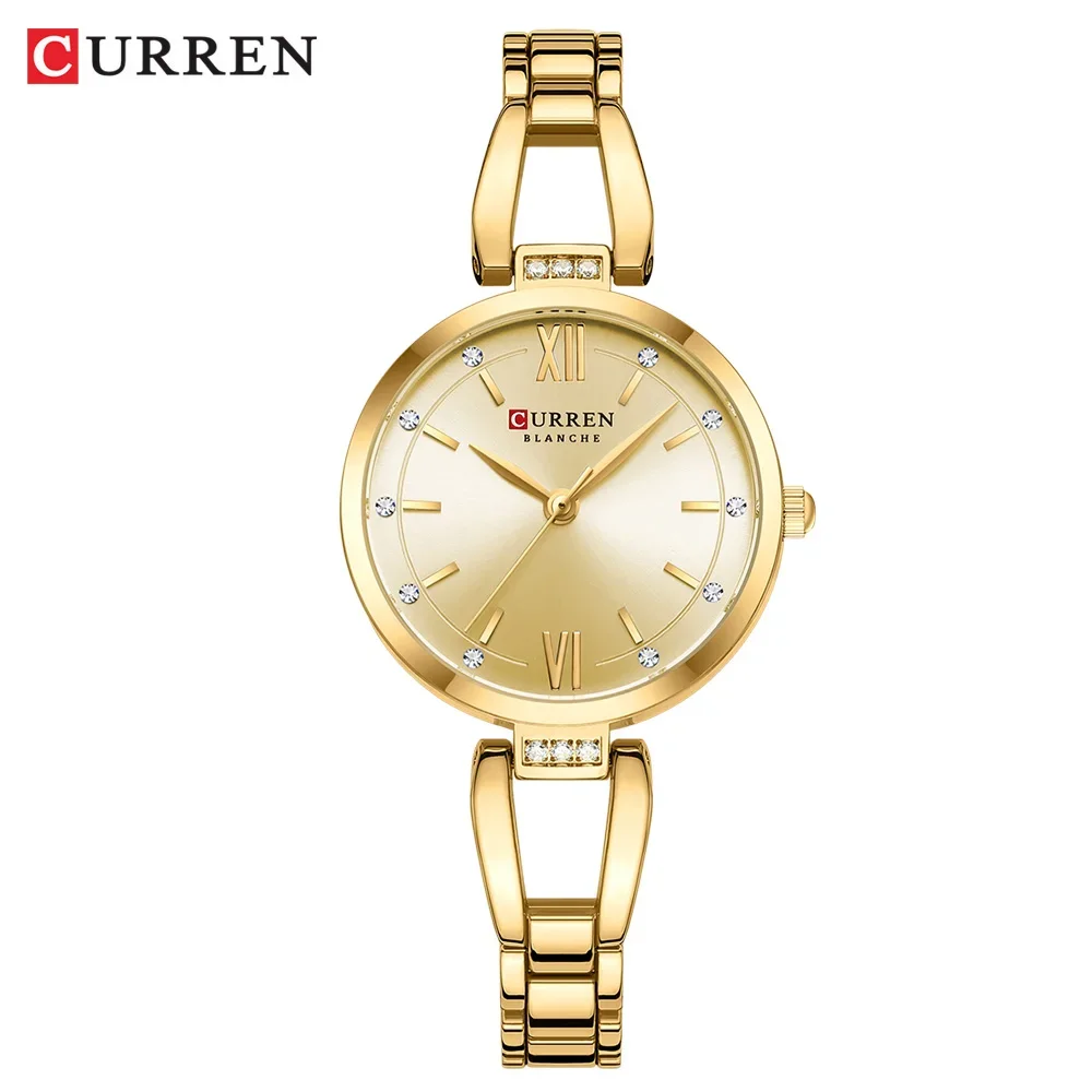 Reloj de mujer (oro), reloj de diamantes de alta calidad, caja de acero inoxidable resistente al agua.