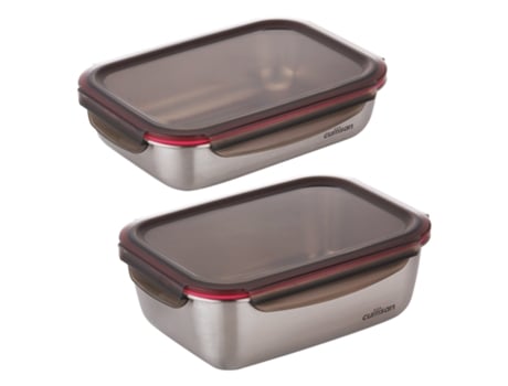 CUITISAN Flora - Set de 2 Recipientes Rectangulares de 1.9L y 2.8L en Acero Inoxidable Apto Microondas