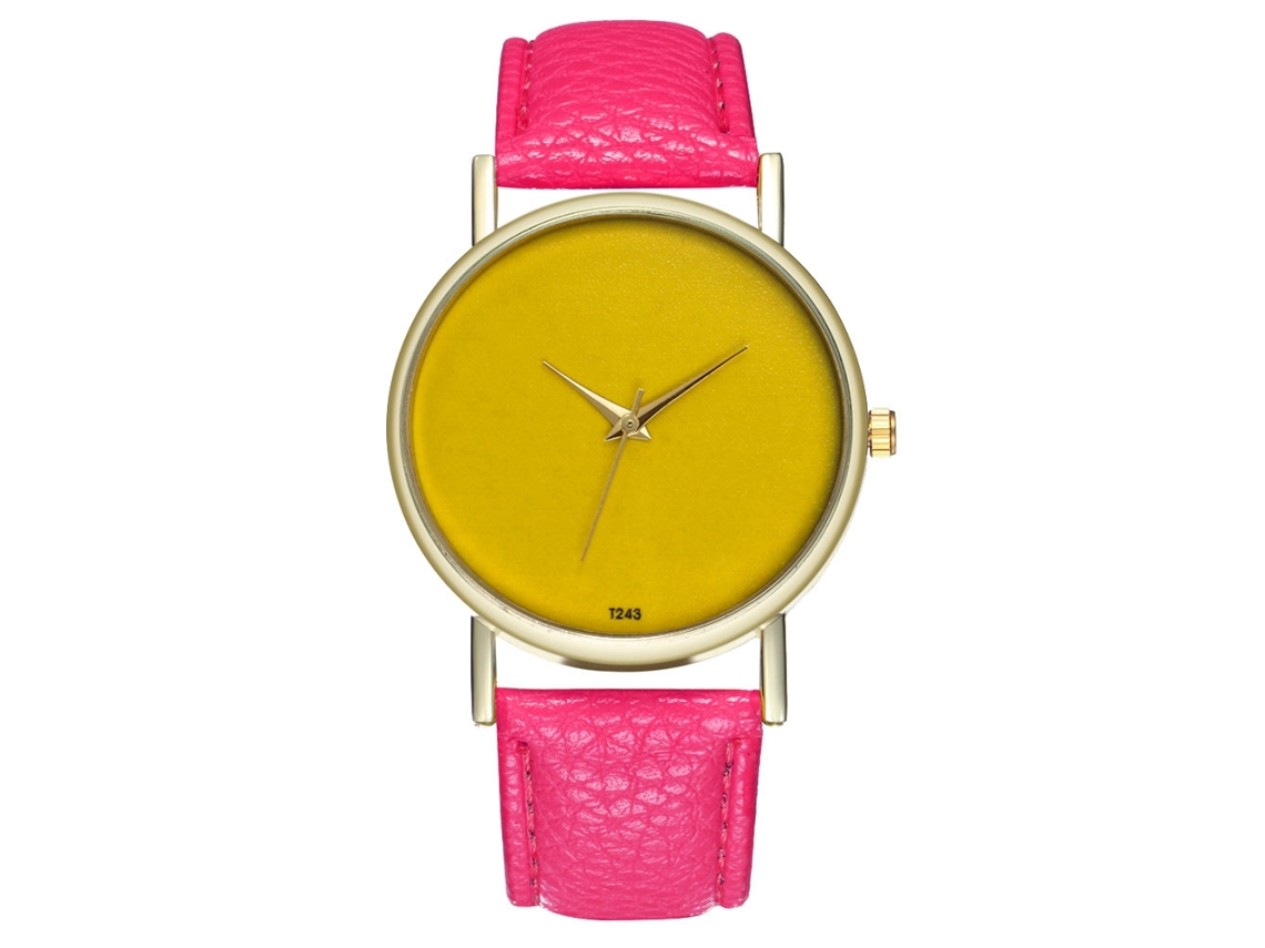 Reloj De Pulsera De Cuarzo A La Moda Con Correa De Cuero Sencilla Para Mujer Y Hombre (rosa Y Rojo)