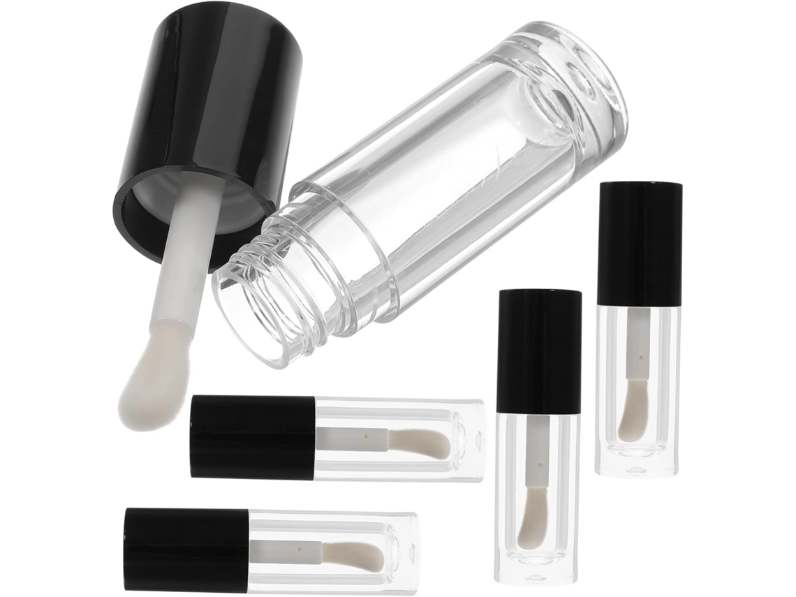 Juego De 5 Tubos Vacíos De Brillo Labial Con Aplicadores Recargables, Resistentes Al Agua Y Transparentes.