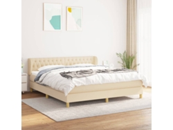 Cama Box Spring Con Colchón Tela Color Crema 180x200 Cm