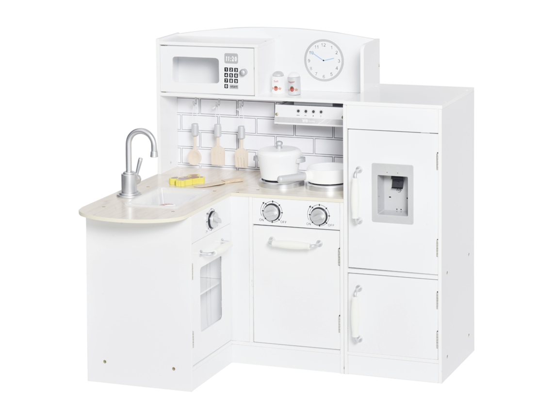Cocina de juguete, 14 piezas, dispensador eléctrico, 86x64x84,5cm, color blanco