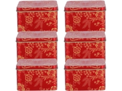 Lata De Té Decorativa Solustre De 6 Piezas, Fabricada En Hojalata Roja, De Gran Capacidad Y Diseño Cuadrado, Ideal Como