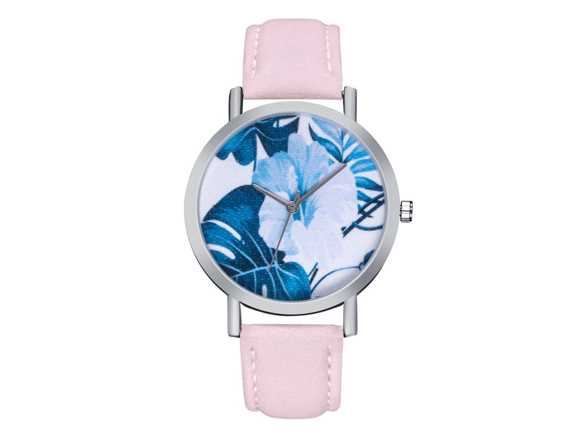 Reloj De Pulsera De Cuarzo Para Mujer Con Correa De Cuero Rosa A La Moda.