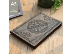 Libreta retro A5 con cubierta gruesa de cuero sintético y relieve literario MDUG (gris)