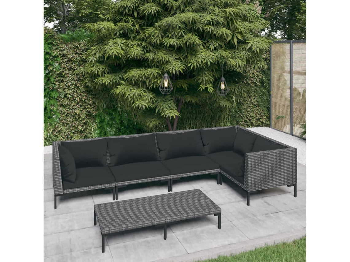Conjunto de jardín de 6 piezas con cojines de mimbre gris oscuro de DKD Home Decor