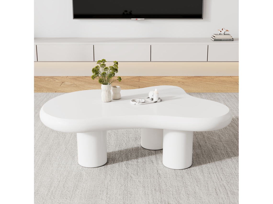 Mesa Centro Nube Irregular 97x67x32 Mdf Superficie Lacada Salón Creativo