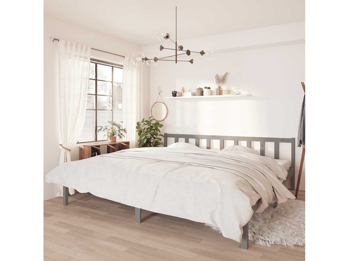 Estructura De Cama Sin Colchón Madera Maciza Gris 200x200 Cm
