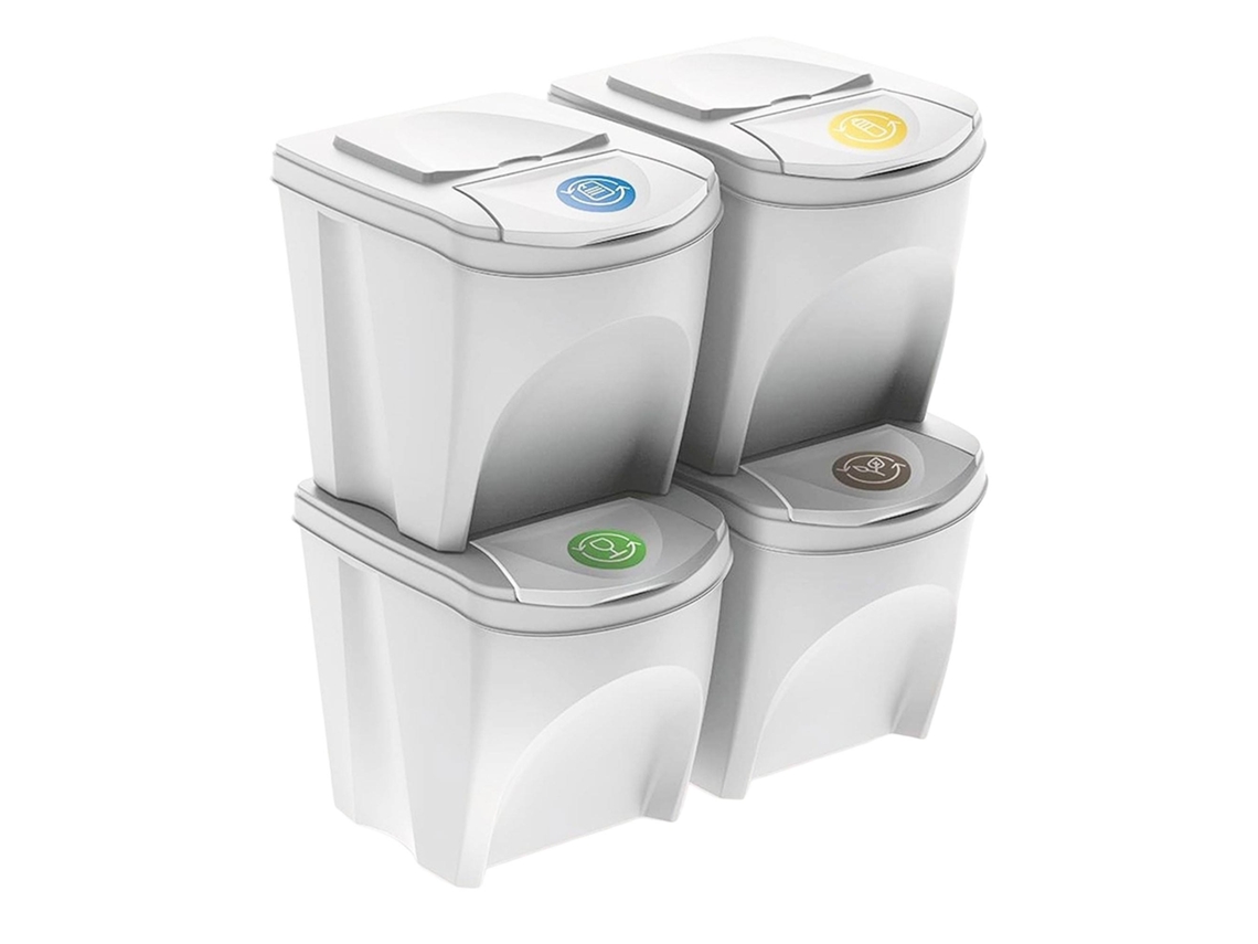 Conjunto de 4 Cubos de Basura-Cubo Blanco Sucio 4X25L WELLHOME