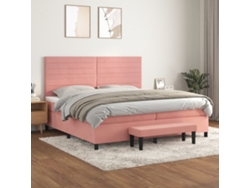Cama Box Spring Con Colchón Terciopelo Rosa 200x200 Cm